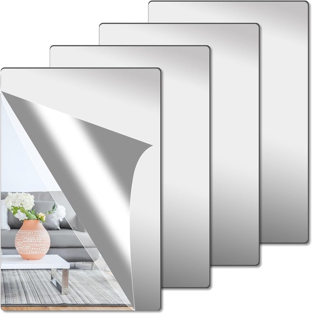Set van 4 Zelfklevende Wandspiegels van Flexibel Acryl, Ideaal voor Badkamer, Woonkamer en Meubels