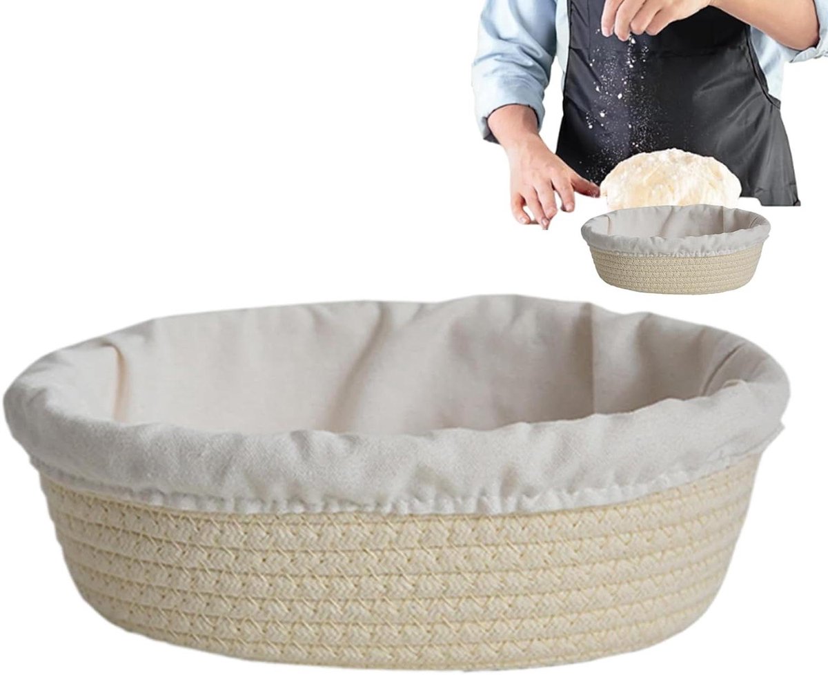 Broodmand - Rijsmand deeg - Brood bakken - Handgemaakt katoen - 20x25x8 cm - Meerkleurig