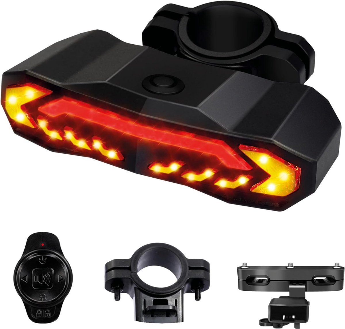 YOR® Richtingaanwijzer Fiets - Knipperlicht - Knipperlicht Draadloos - Fietsverlichting Met Afstandsbediening – USB Oplaadbaar – Waterdicht – Achterlicht Fiets- Rood/Geel- 12cm x 5cm x 3cm