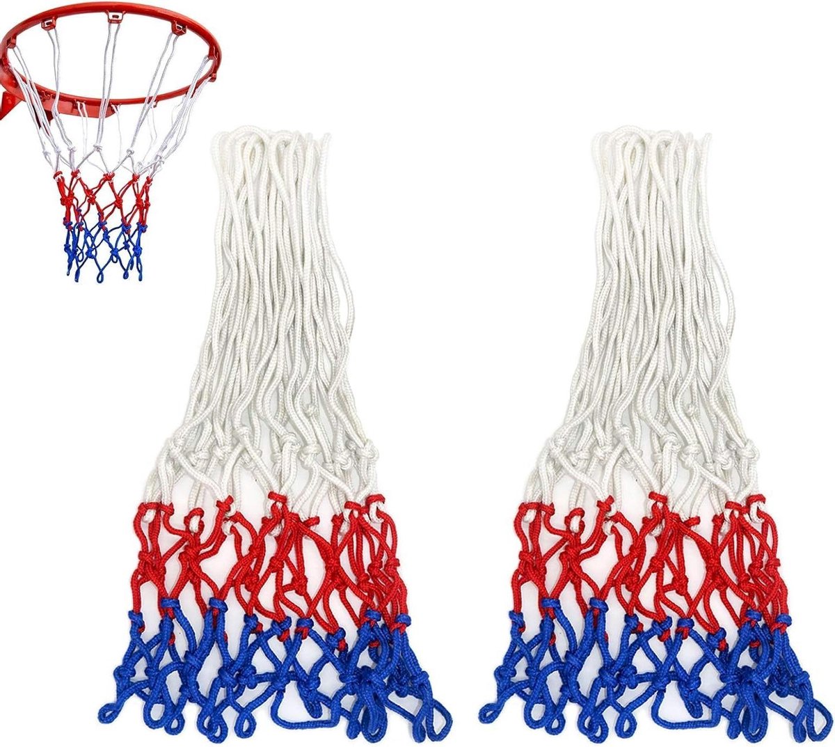 Basketbalnetten - Sportnetten - Basketbal Spelen - All-weather weerbestendig - 20 cm 12 lussen - Rood wit blauw