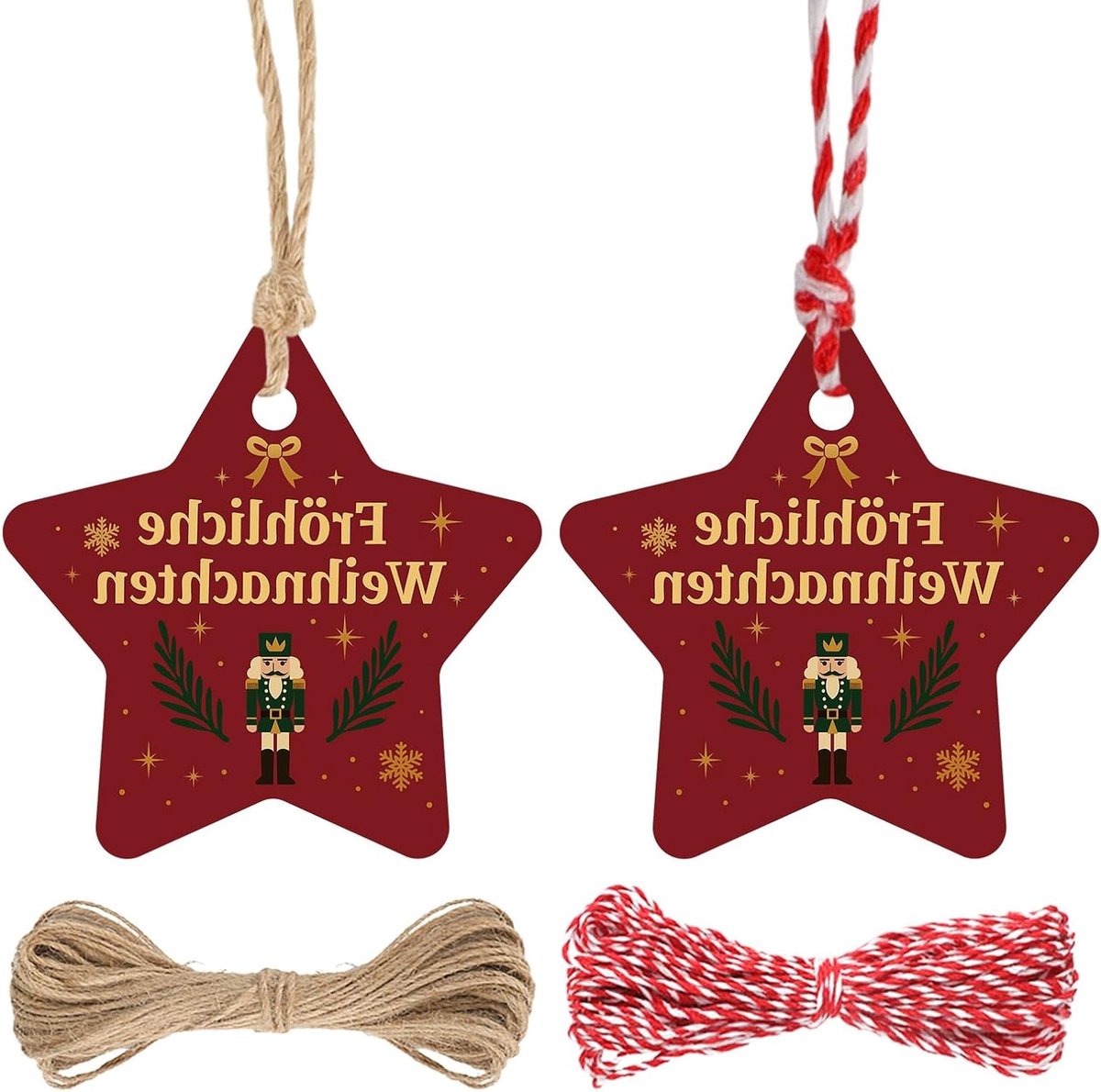 Merry Christmas Sterren Geschenken: 100 Stuks 6cm Kerstpendanten met Touw voor Cadeauverpakking, Feestdecoratie en Kerstversiering