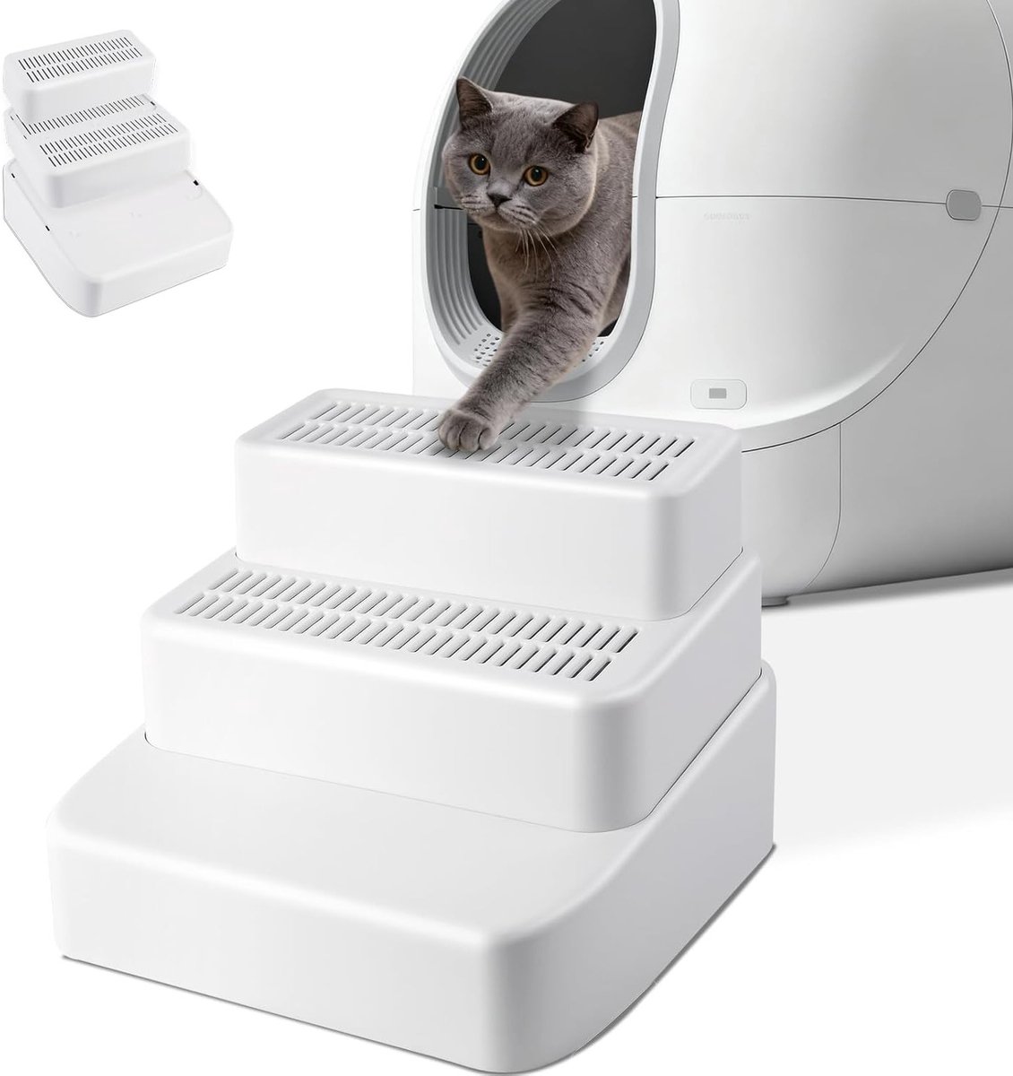 Kattenbak Helling - Kattentoilet Trede - Oudere Katten Hulp - Verstelbaar 3 Traps - 28.5x28.5x21.8cm - Wit