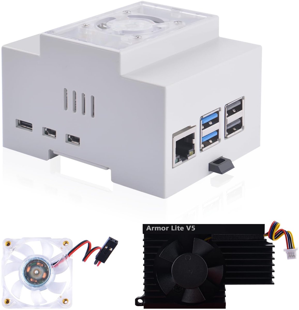 VT Goods - Raspberry Pi 5 Behuizing - DIN-rail Behuizing - Actieve Koeler - Modulaire Doos - Koelventilator - Geschikt voor Elektrische Panelen - Co...