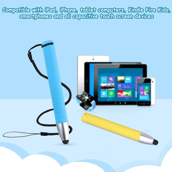 Store_9 - Kindvriendelijke Styluspennen - Touchscreen Stylus - Veerkoord voor Kindertablets - Blauw Geel - Geschikt voor Smartphones Tablets - 2 Stuks — afbeelding 4
