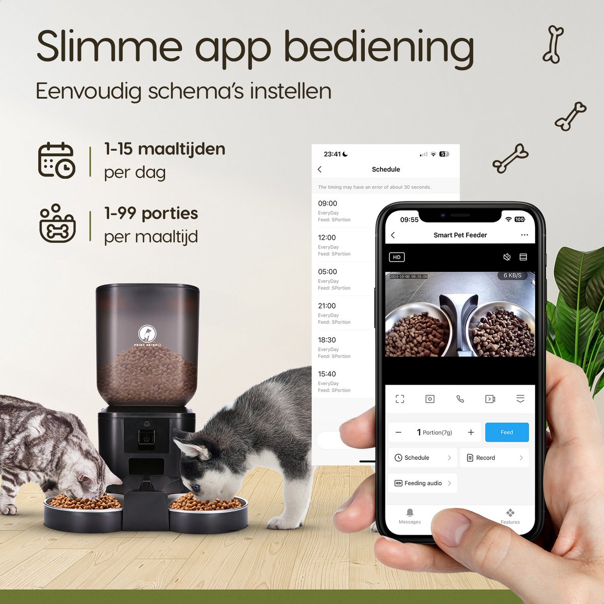 Automatische Voerbak dubbel Premium 7L – Kat en Hond – Slimme Voerdispenser met Camera – Full HD 1080P Night Vision – Two-Way Audio – Voerautomaat met App – RVS Dubbele en Enkele Voerbak – Voor Katten en Honden – Prime AnimalZ – Zwart thumbnail 4