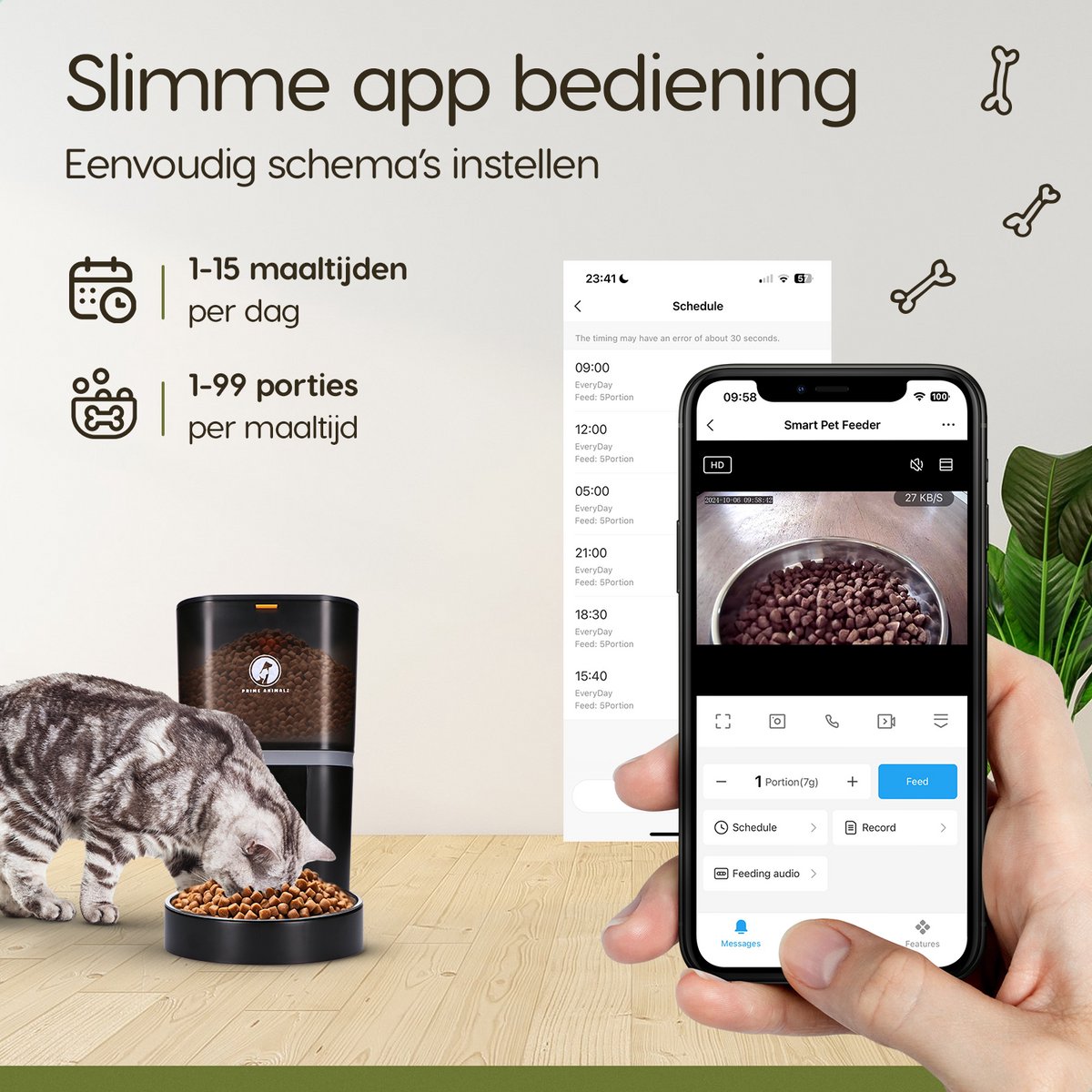Automatische Voerbak Kat en Hond 6L – Voerautomaat met Camera – Full HD 1080P – Two-Way Audio – Enkele Voederbak – Slimme Voerdispenser – App-bediening – Voerschema Instellen – Kattenvoerbak Automatisch – Smart Pet Feeder – Prime AnimalZ – Wit thumbnail 6