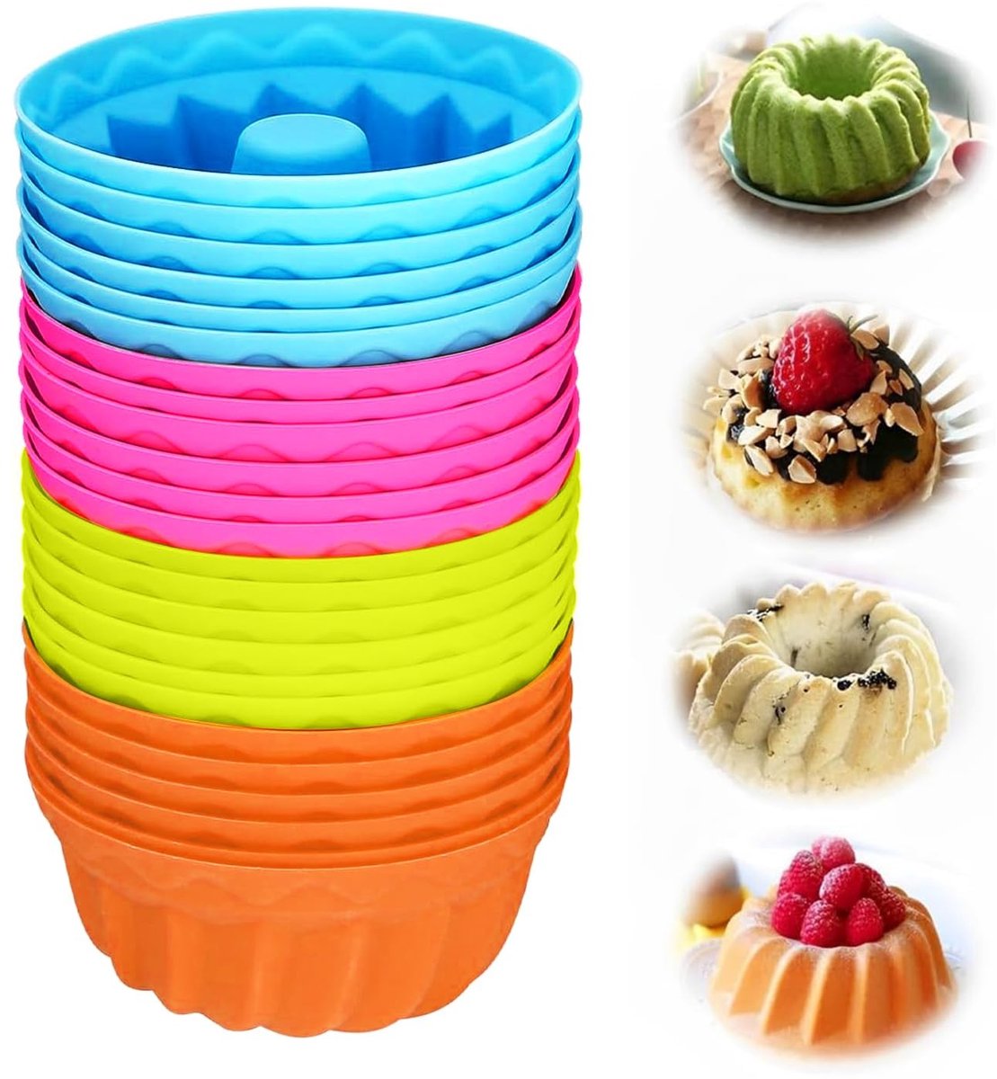 Pack van 24 Mini Turban Mallen - Herbruikbare Silicone Cupcake Mallen in 6 Kleuren