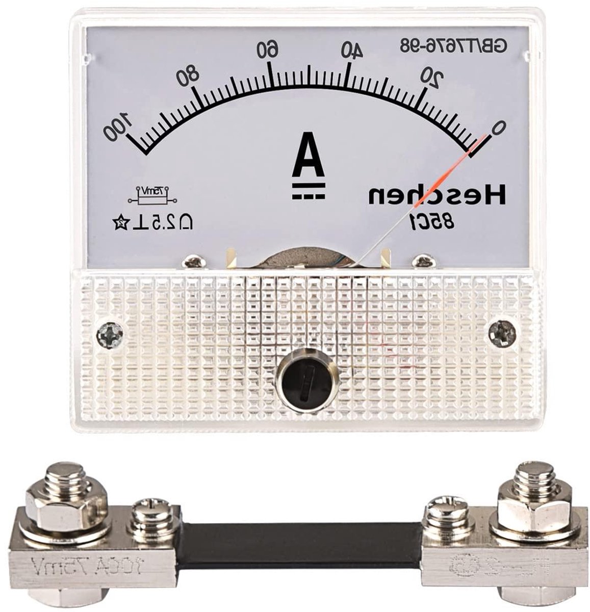 Stroommeter Paneel - Ampèremeter Tester - Stroom Meten - DC 0-100A Bereik - 62x55mm Plaat - Wit