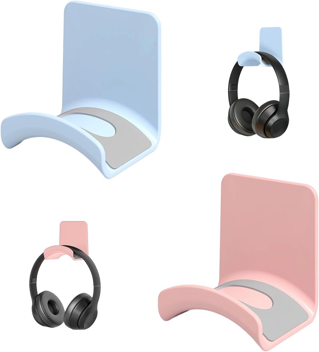 Pack of 2 Universele Koptelefoonhouders - Zelfklevende Gaming Koptelefoonstandaard - Blauw en Roze - Geschikt voor Meeste Gaming Koptelefoons