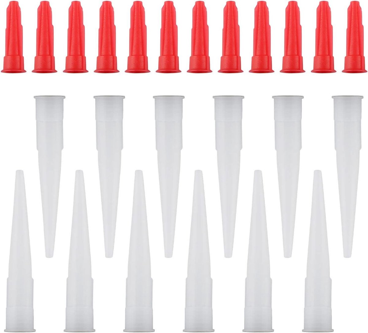 Kitverlenging Mondstuk - Kitpistool Vervanging - Voegwerk Afwerken - Universele Draadbasis - 12 Sets - Wit Rood
