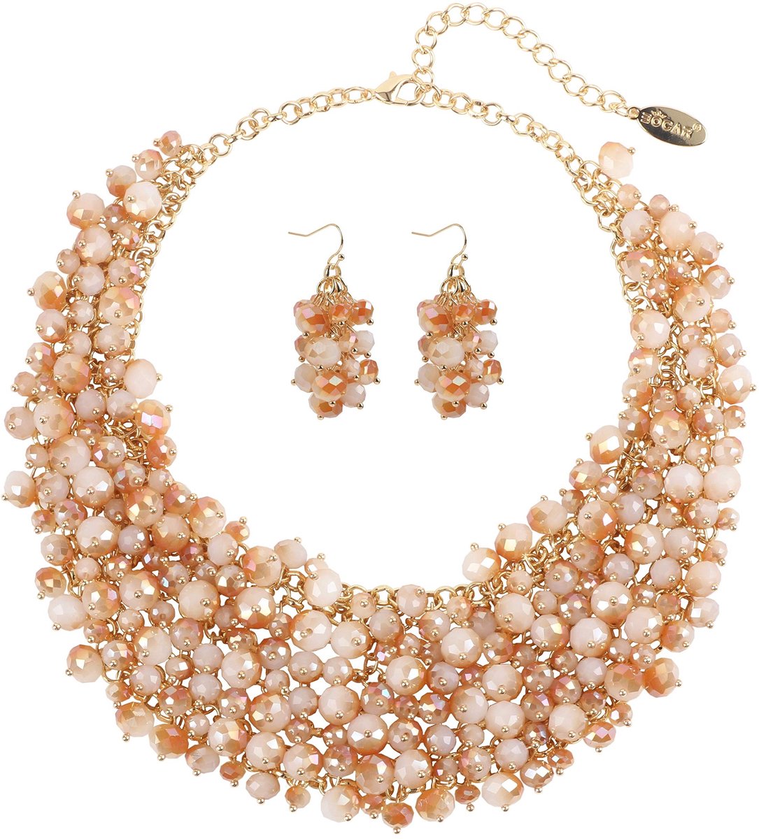 ONF3 - Chunky Collar Statement Necklace - Elegante Sieraden - Champagne White - Oorbellen Set - Perfect voor Feestjes - Uniek Ontwerp - Vrouwen