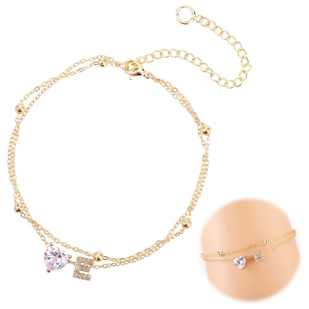 aladdien - Gouden Enkelband - Hartontwerp met Initialen - Verstelbaar en Waterdicht - Perfect voor Elke Gelegenheid - Elegante Sieraden - Uniek en P...
