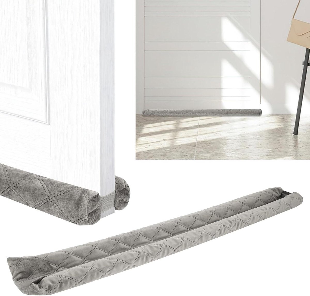 Tochtstopper Deur - Windstopper Huis - Energie Besparen - Dubbele Afdichting - 96 cm - Grijs