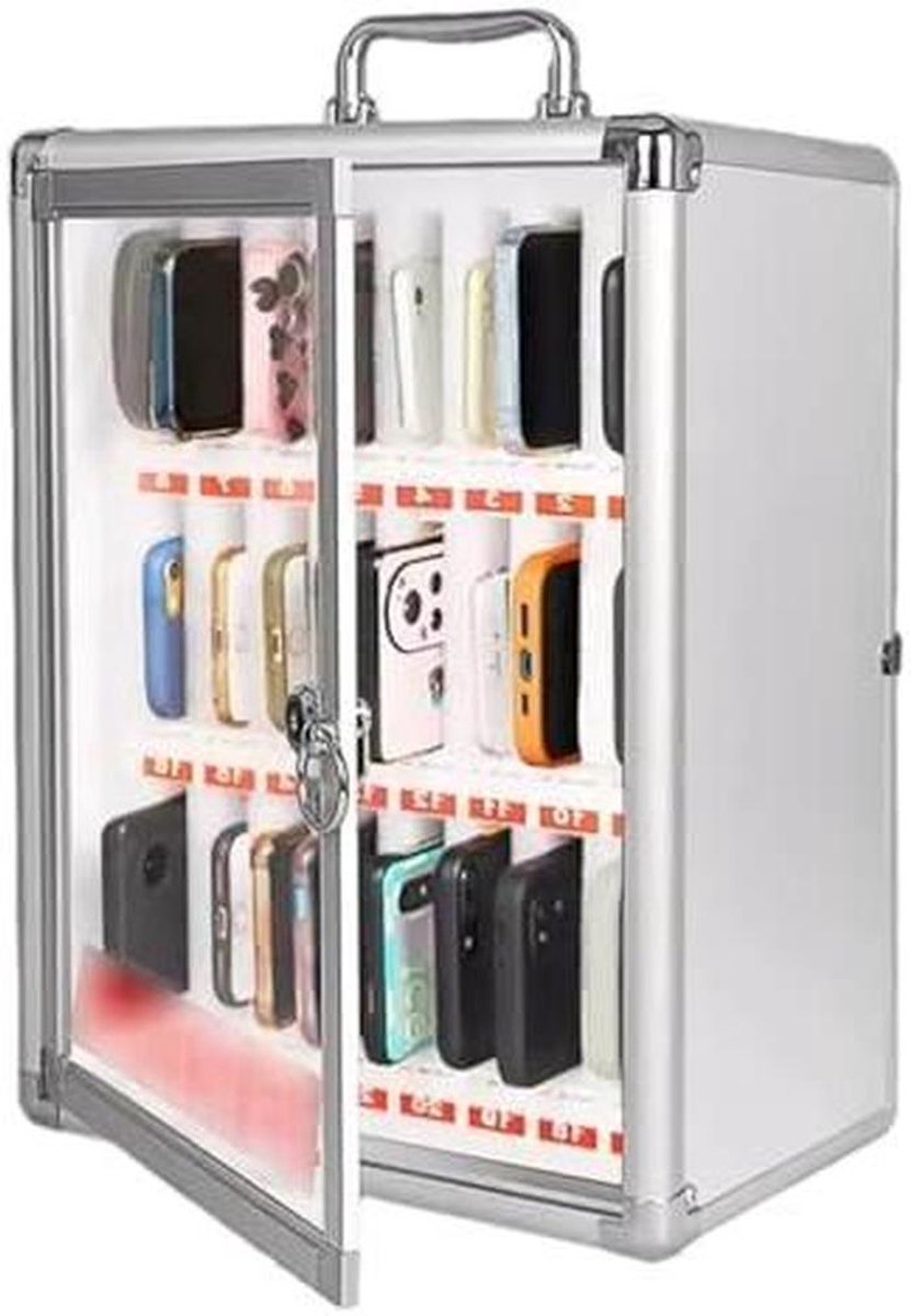 Telefoonkluis - Opbergkastje - Veilig Opbergen - 24 Sleuven - Aluminium - Zilver