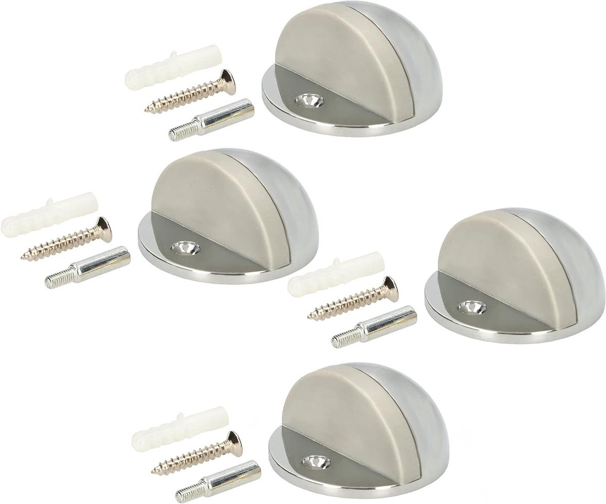 Deurstoppers Set - Vloerhouders Deur - Bescherming Muren - Met Rubberlaag - 45 x 25 mm - Chroom