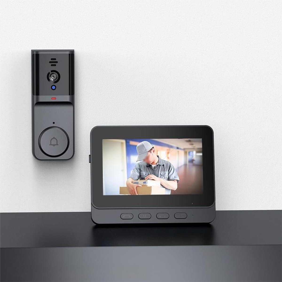 Video Deurbel - Draadloze Camera - Bezoekers Bewaken - Geen Wifi Nodig - 4.3 Inch Scherm - Grijs