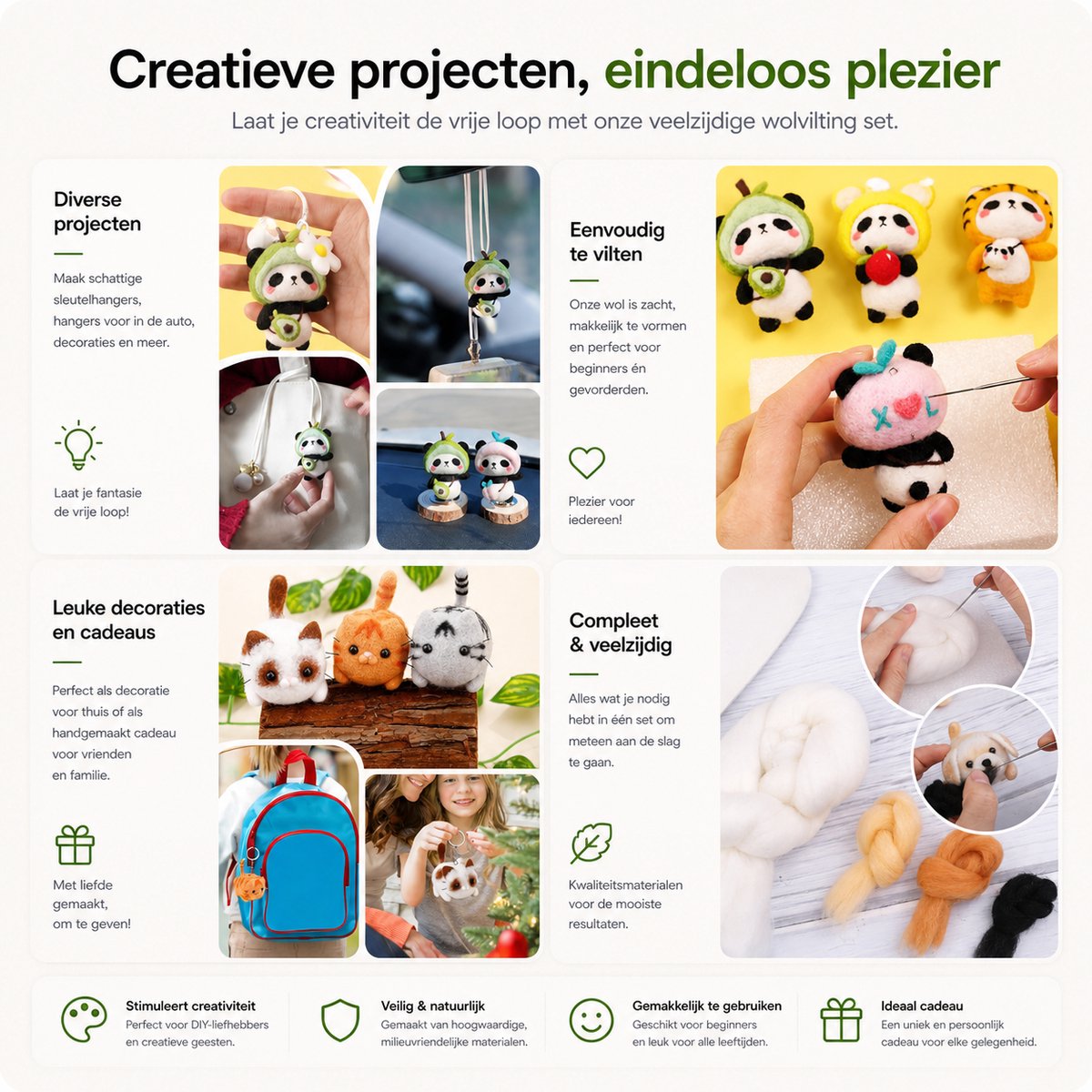 BOTC Naaldvilten - 45-Delig Starterset - Incl. Tools - Needle felting - Pakket - Gekaarde wol - Viltnaalden — afbeelding 7