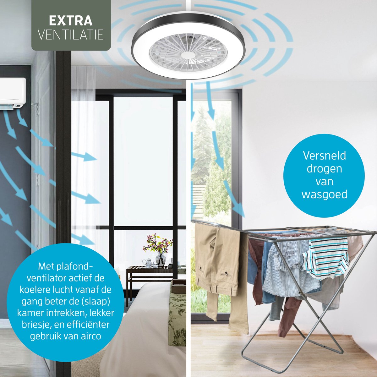 Varin® Plafondventilator met verlichting - Zwart - Tuya Wifi - LED 30W RGBW - Ø 50cm - Super stil - Afstandsbediening smart lamp - Plafondlamp slaapkamer - Plafonniere woonkamer - Plafondlampen - Plafond lamp - Verlichting kinderkamer - Ventilator thumbnail 6