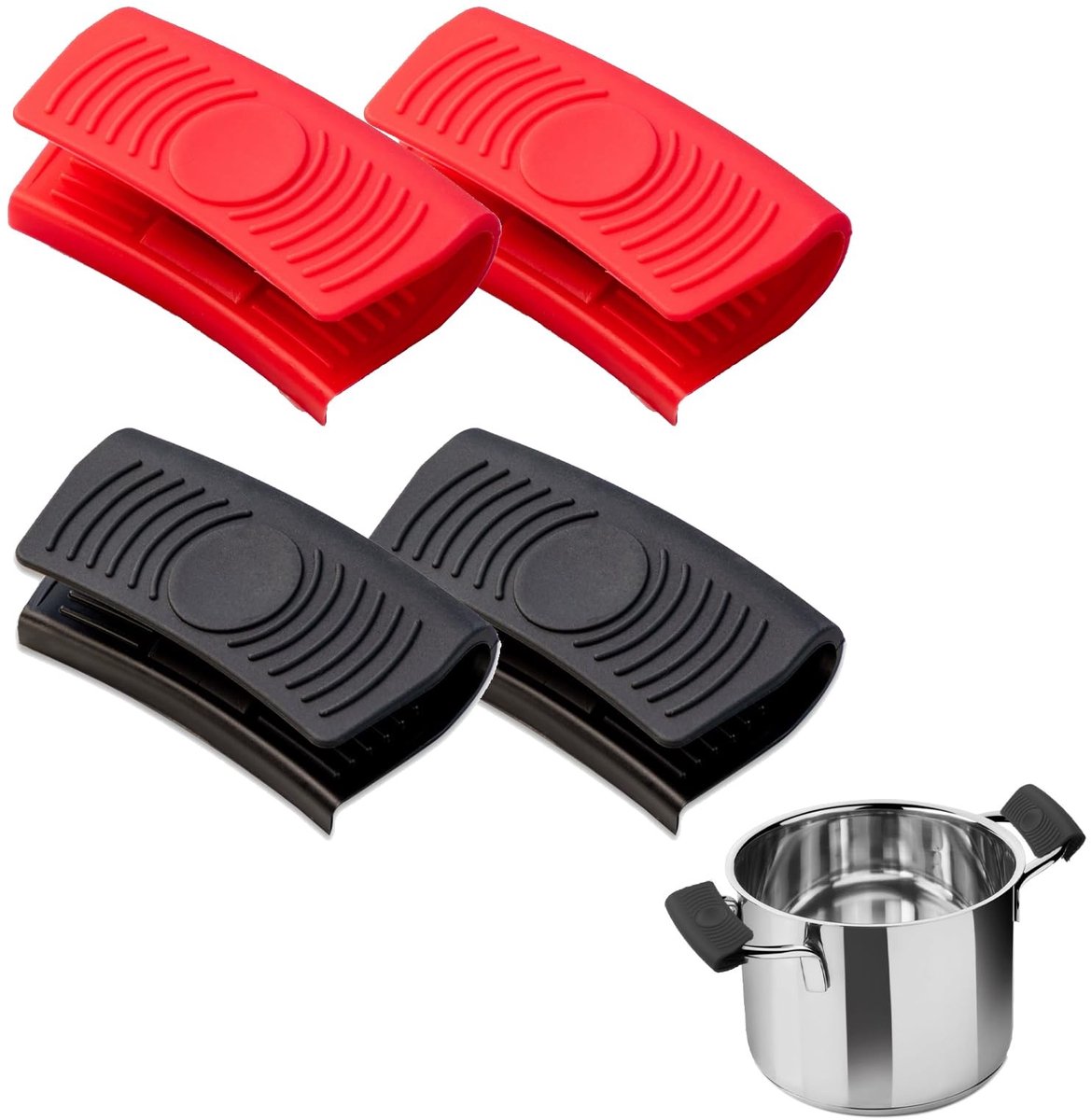 Set van 4 Silicone Panhandles - Hittebestendig en Antislip - Rood en Zwart