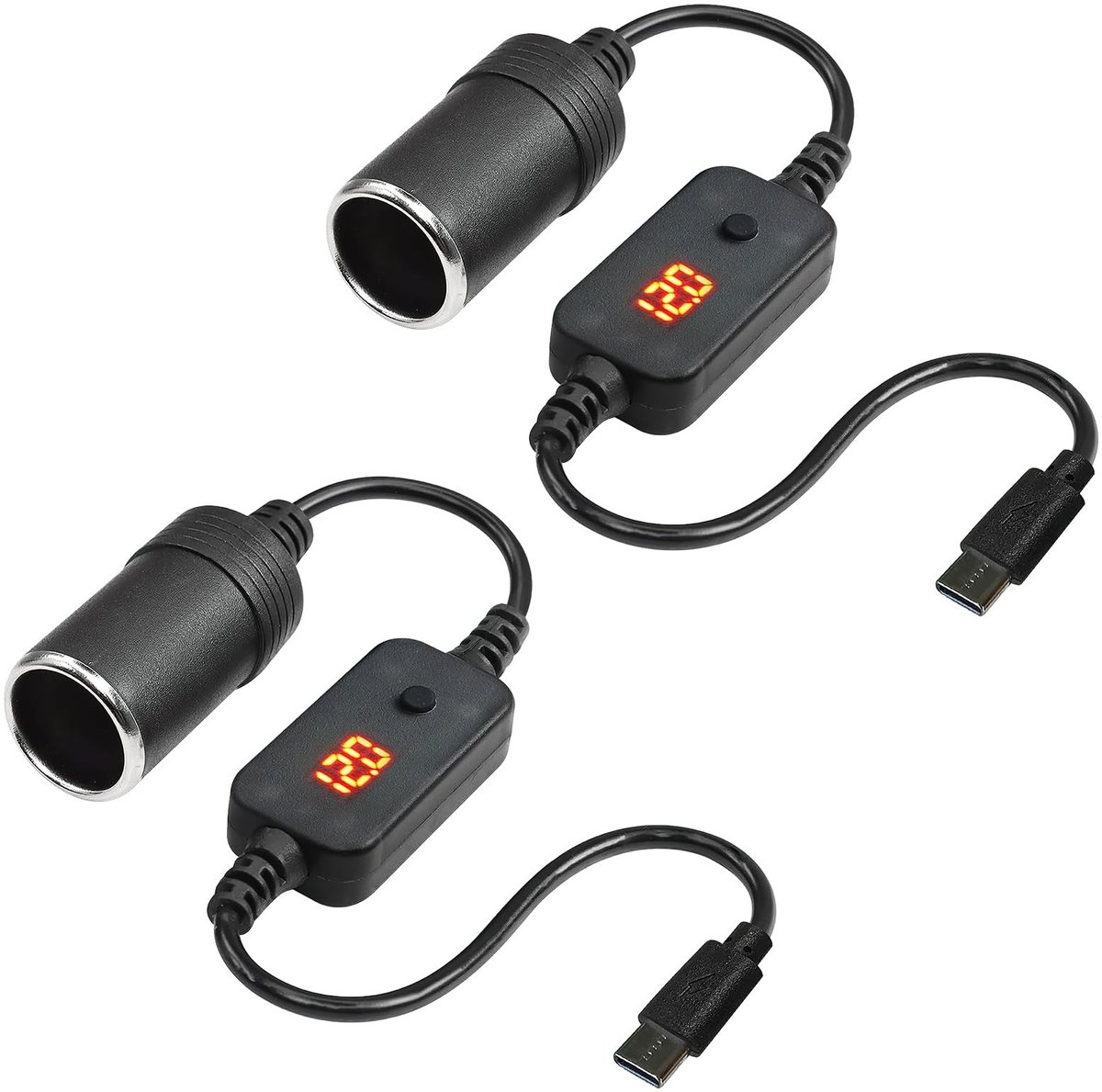 aladdien - USB naar Sigarettenaansteker Adapter - Instelbare Voltmeter - 5V 9V 12V - 2x Adapter voor Auto - Geschikt voor Meerdere Toepassingen - Vo...
