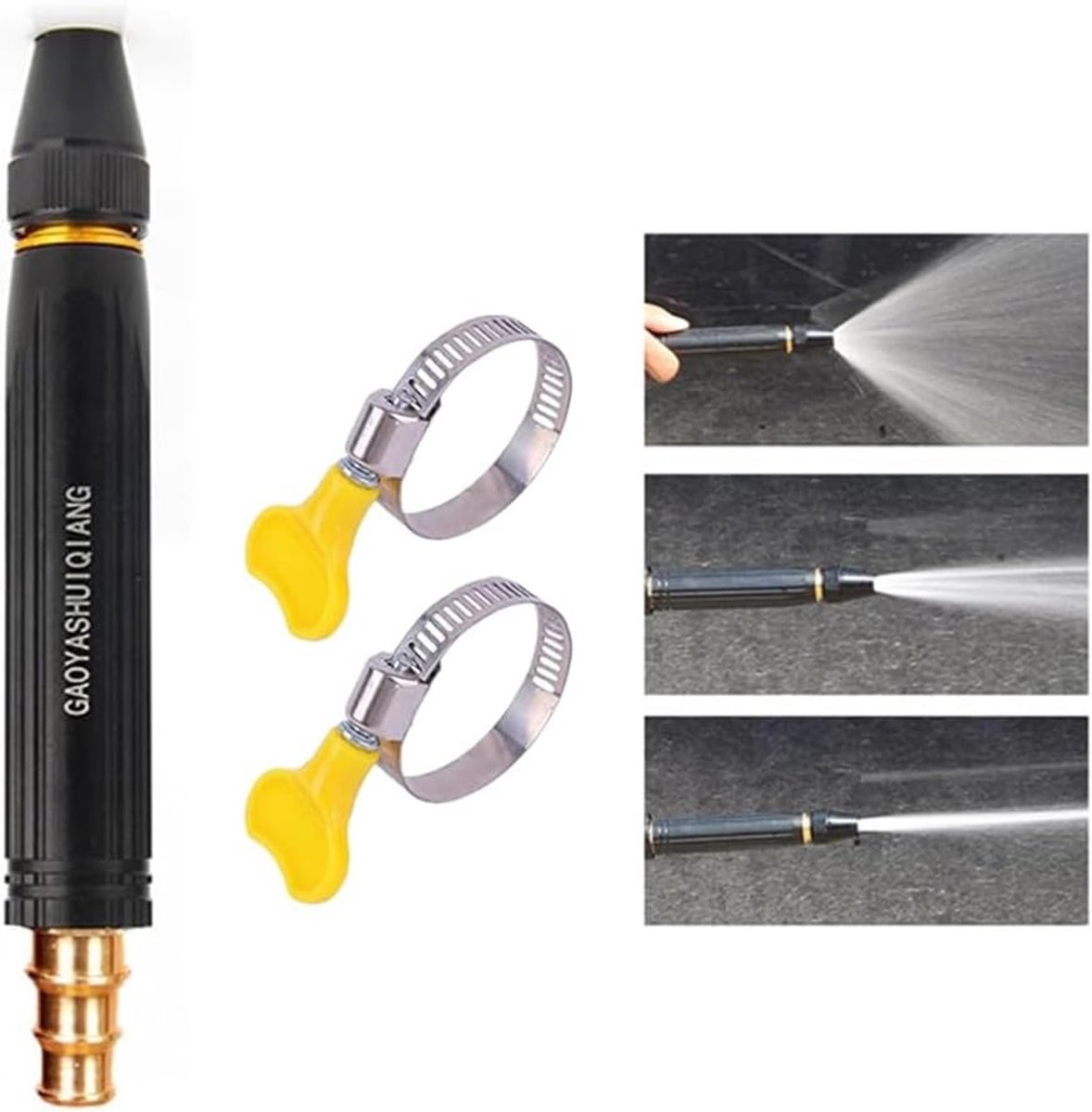 Hogedruk Spuitpistool voor Tuinslang - Messing Autowassproeikop met 2 Slangklemmen - Verstelbare Sproeikoppen 3 Standen - Hogedruk-autowaspistool voor Thuisgebruik - Tuinspuit Set - Lekvrij - Auto Wassen & Tuinbewatering - SOLLBRY®