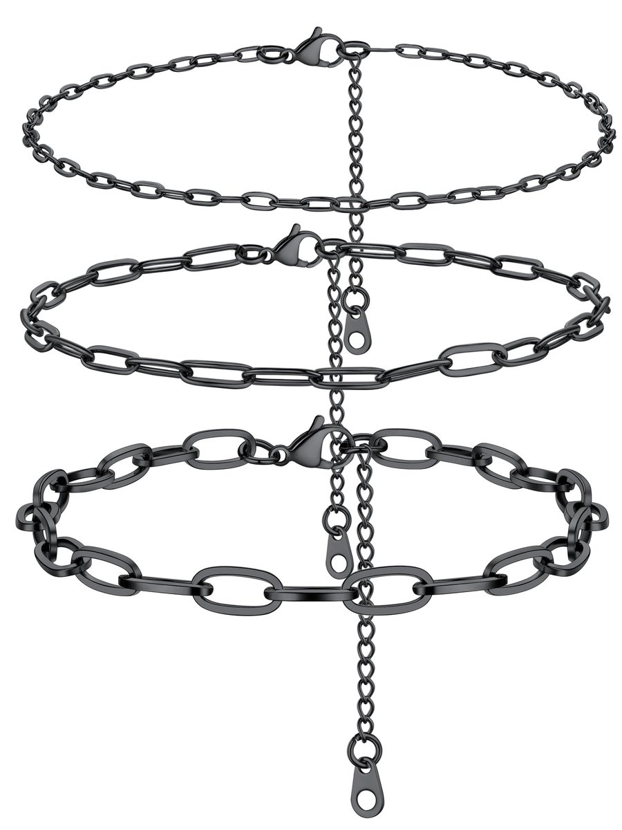 PROSTEEL 3-delige Zwarte Enkelband voor Vrouwen - 22cm, Modern Design, Perfect voor de Zomer