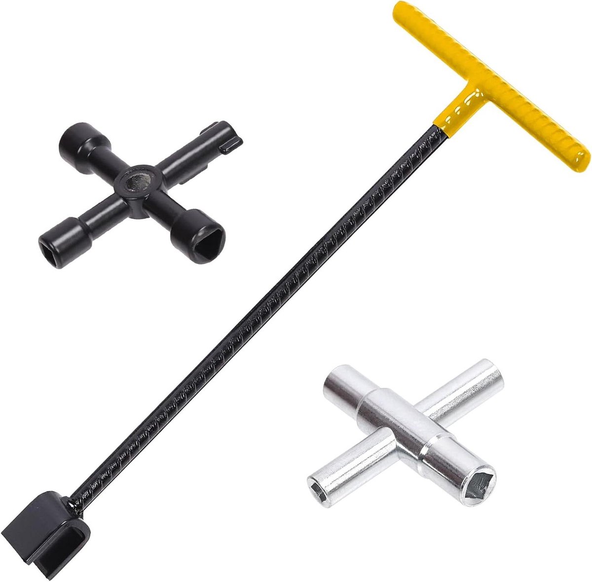 Watermeter Sleutel - Utility Tool - Kleppen Afsluiten - 4-Weg Functionaliteit - 3 Stuks - Geel