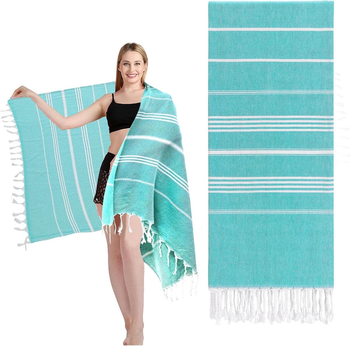 Stranddoek Groot - Reisdoek Zacht - Ontspannen aan Zee - Snel Drogend - 90x180 cm - Blauw