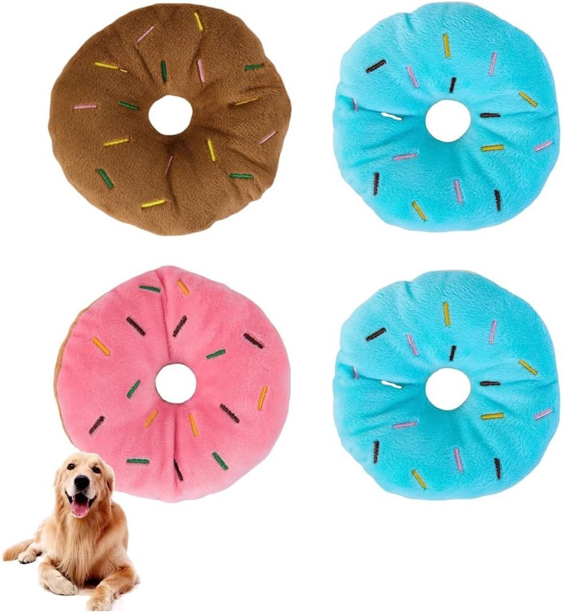 Set van 4 Interactieve Hondenspeeltjes voor Kleine Honden, Zachte Pluche Knuffels, Speelgoed met Geluid voor Puppy Oefeningen en Vermaak
