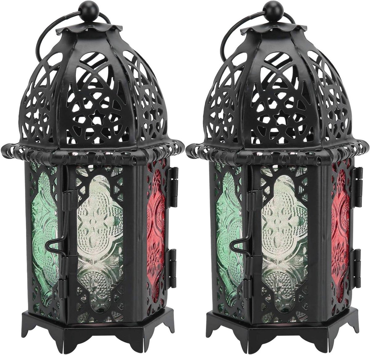 Metalen Kaarshouders - Orkaan Kandelaars - Sfeerverlichting Creëren - Marokkaans Smeedijzer - 2 Stuks - Zwart
