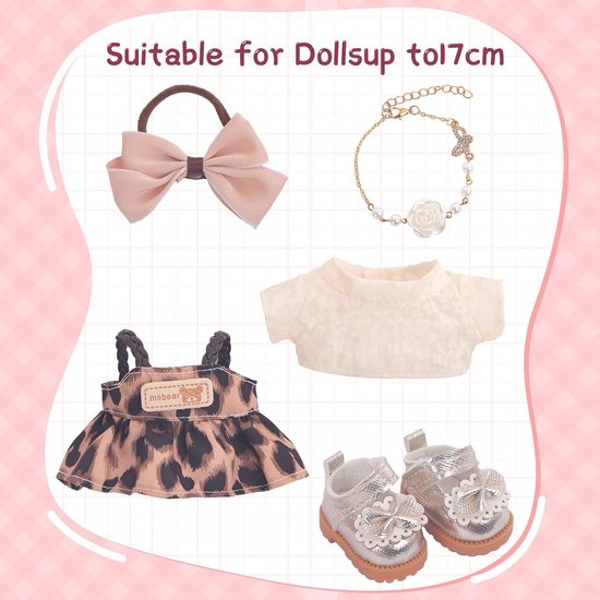 Poppenkleding Set - Poppen Outfits - Poppen Aankleden - Inclusief Accessoires - 15-17cm Poppen - Luipaardprint — afbeelding 3