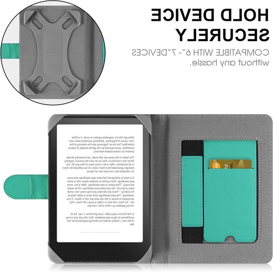 Universele leren beschermhoes voor 6.8'' eReaders zoals Paperwhite, Pocketbook en Kobo Clara HD, cyan kleur, schokbestendig en stijlvol ontwerp — afbeelding 3
