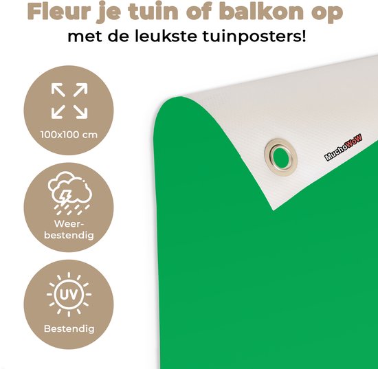 Tuinposter 100x100 cm - Tuindecoratie Illustratie bierbrouwerij op groene achtergrond - Poster voor in de tuin - Buiten decoratie - Schutting tuinschilderij - Tuindoek muurdecoratie - Wanddecoratie balkondoek