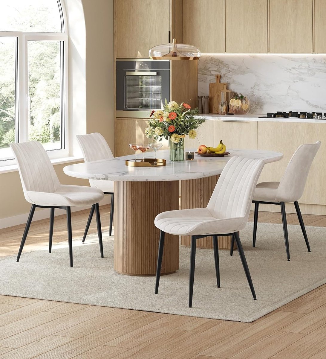 Eetkamerstoelen Set van 6 – Ergonomisch – Beige – 48x40x80 cm – Industrohome