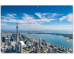 Tuinposter 180x120 cm - Tuindecoratie Luchtfoto van Toronto met uitzicht op het Ontariomeer in Canada - Poster voor in de tuin - Buiten decoratie - Schutting tuinschilderij - Tuindoek muurdecoratie - Wanddecoratie balkondoek