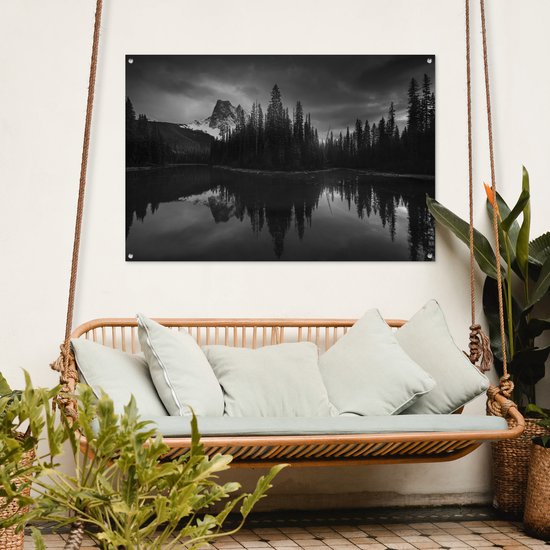 Affiche jardin - Toile jardin - Posters de jardin extérieur - Arbres le long des montagnes - couché noir et blanc - 120x80 cm - Jardin