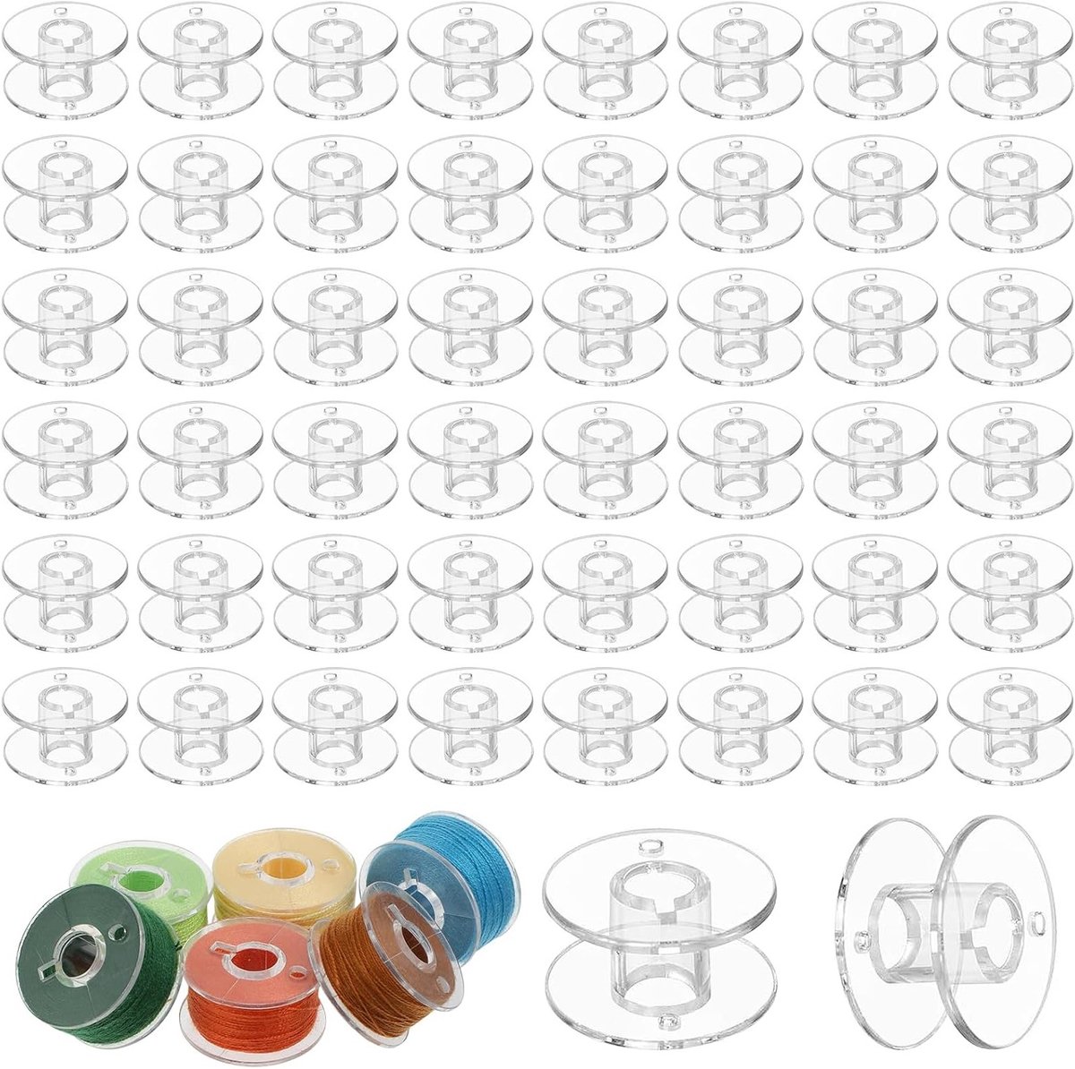 VVGoods - 60 stuks heldere plastic naaispoeltjes voor naaimachines - Universeel compatibel met diverse merken - Naai- en borduuraccessoires.