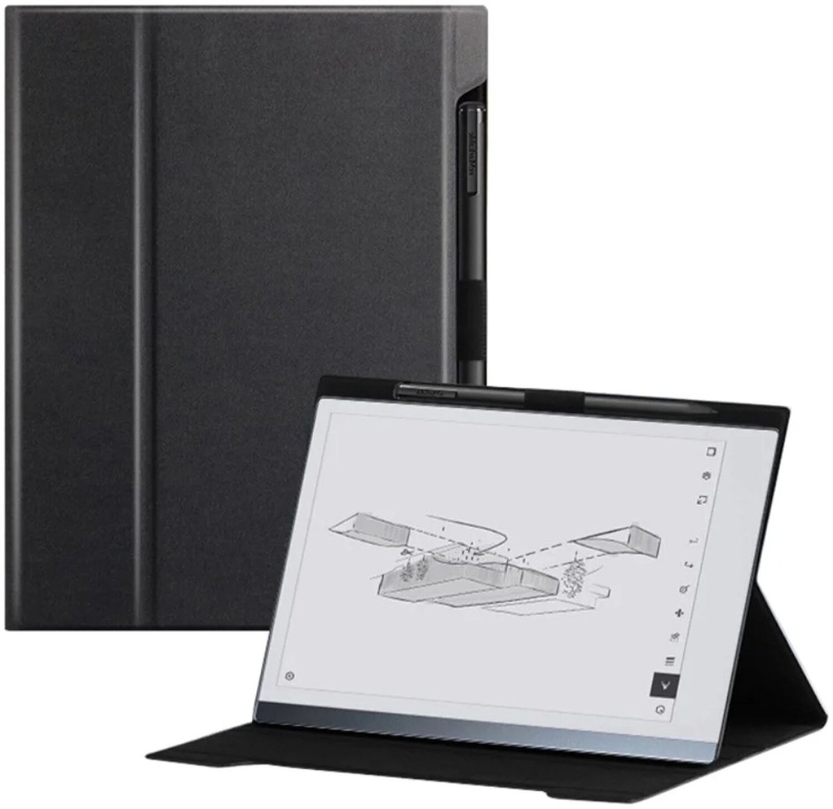 Hoes Geschikt voor ReMarkable 2 - Book Case - Styluspen Houder - Kunstleer - Zwart