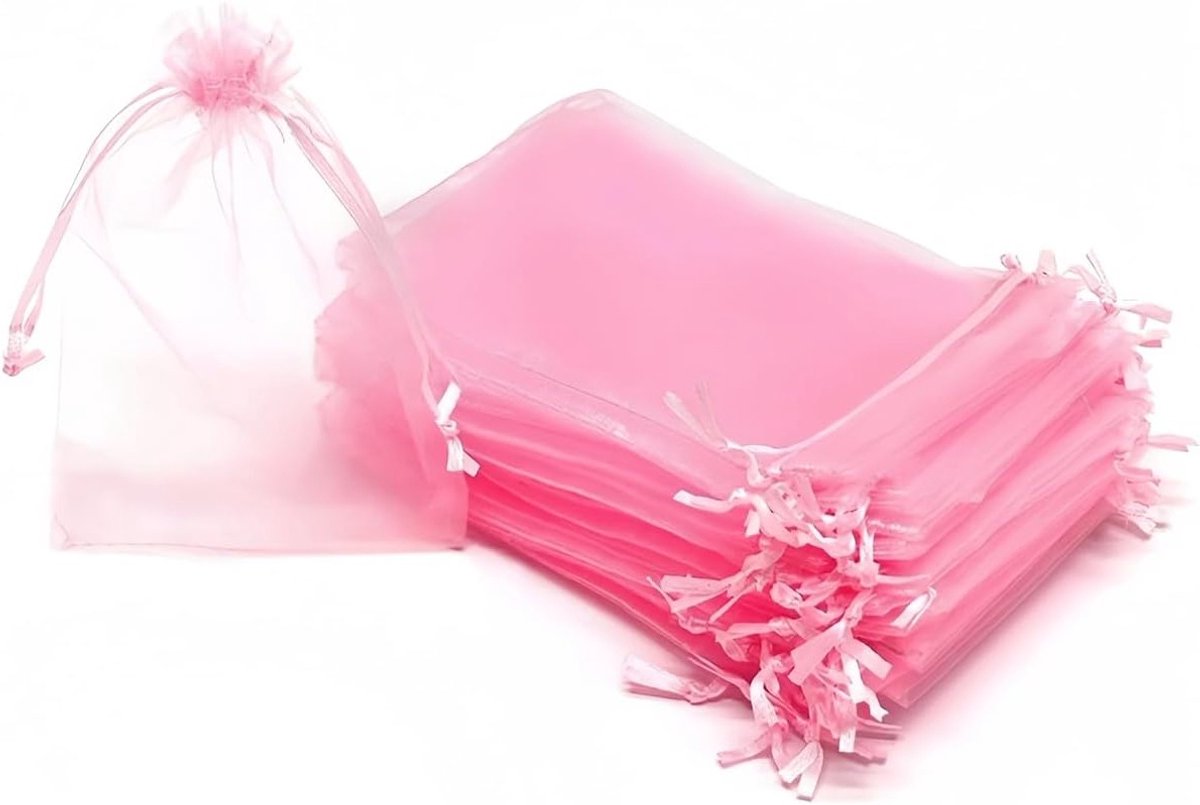 Organza Tassen 10 x 15 cm, Set van 50 met Trekkoord voor Trouwen, Snoepzakjes, Sieraden en Cadeaus