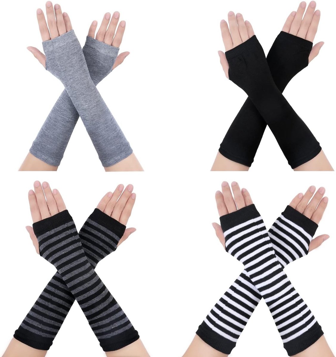 Vingerloze Handschoenen - 4 Paar, Gebreide Lange Mouwen, Warm en Dun, Ideaal voor Volwassenen en Kinderen, Perfect voor Koude Dagen en Activiteiten Buiten