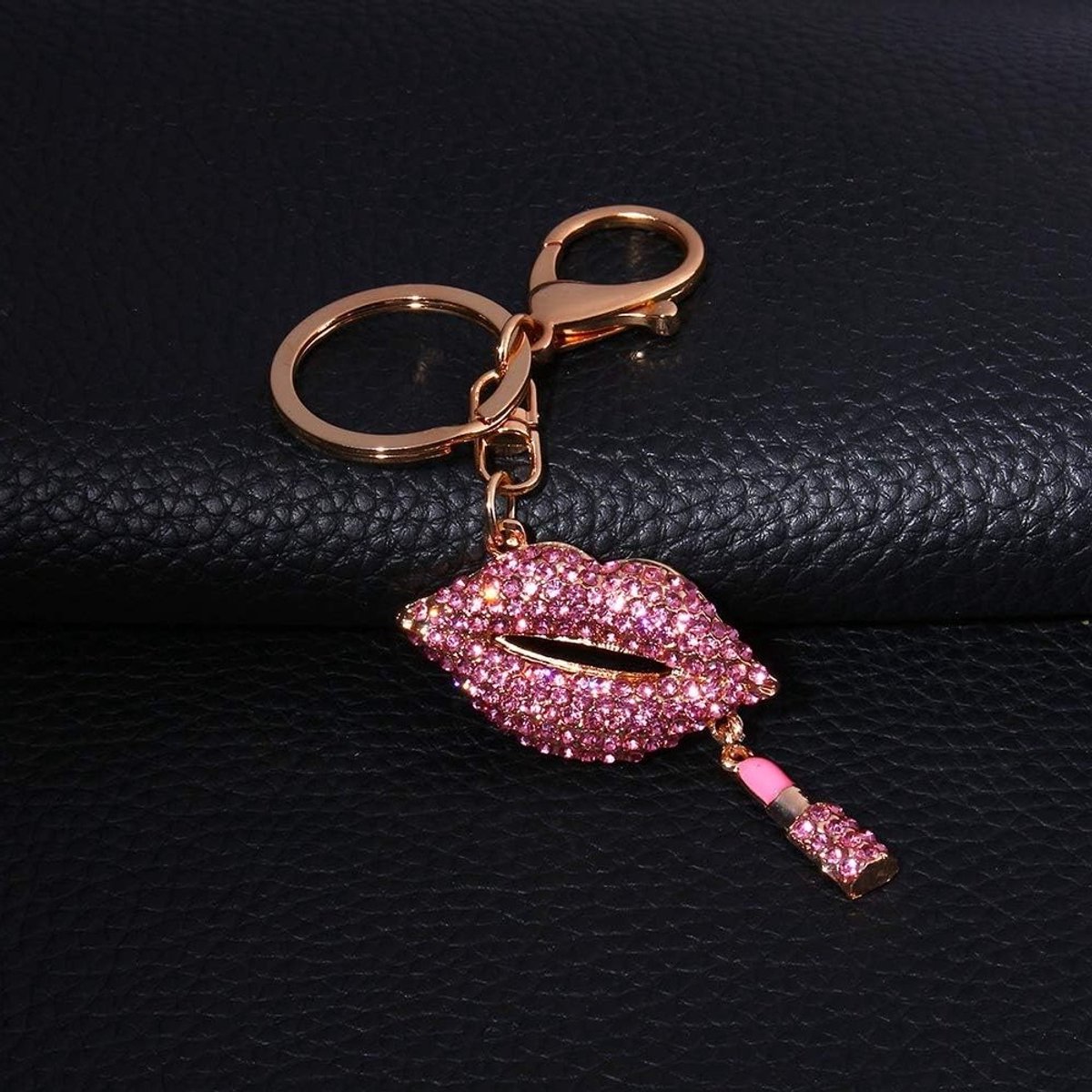 Sexy Lip Sleutelhanger met Rhinestones en Kristallen - Charmante Sleutelhanger voor Handtas, Roze Accessoire voor Vrouwen