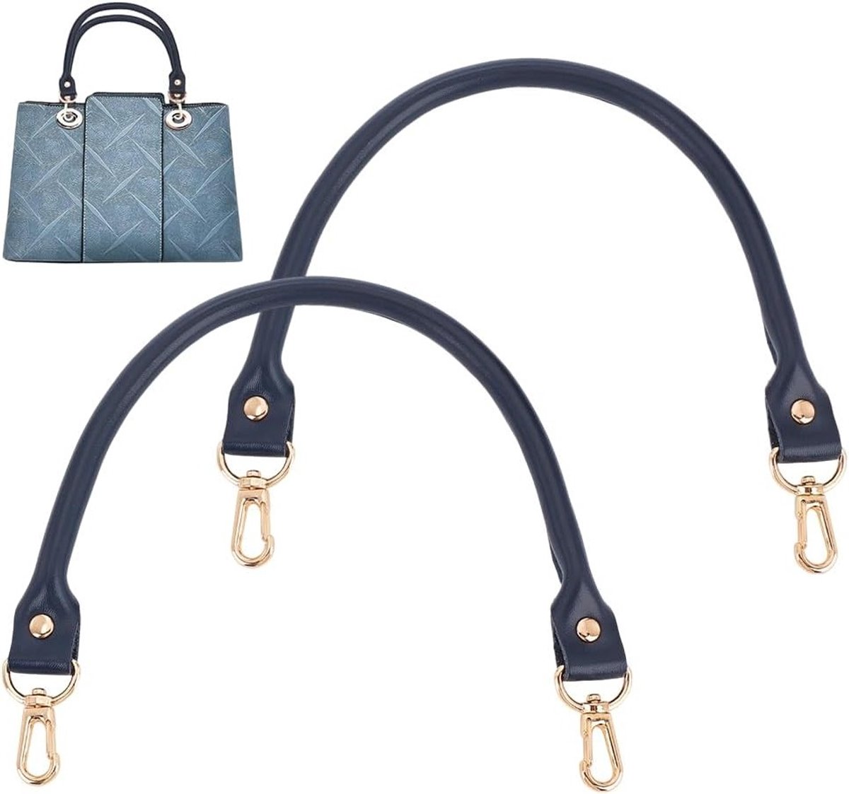 Leren handvatten met aluminium sluitingen voor tasriemen, vervangaccessoires in Prussian blauw, 400x14x9~10mm, ideaal voor handgemaakte tassen en accessoires