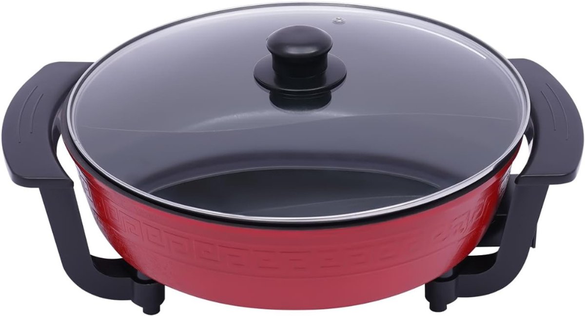 Aurixi® Hotpot Pan - Hotpot Electrisch - Chinese Fondue - Multifunctionele Pan - 6L - Rood - 42cm x 17cm x 9cm