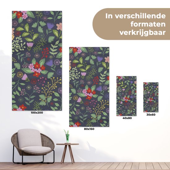 Tuinposter 80x160 cm - Tuindecoratie Een bloemdessin illustratie met veel kleur - Poster voor in de tuin - Buiten decoratie - Schutting tuinschilderij - Tuindoek muurdecoratie - Wanddecoratie balkondoek