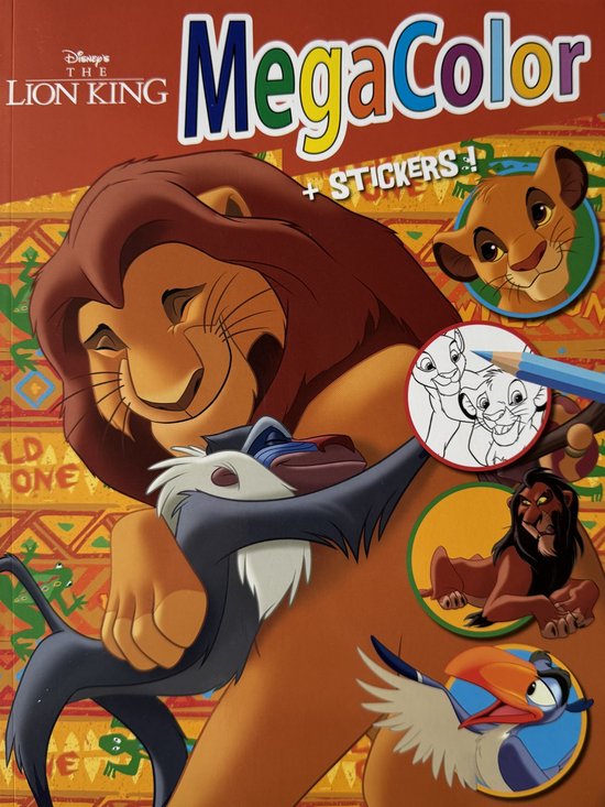 Megacolor Kleur- en stickerboek - Extra dik! - Disney The Lion King Kleurboek met 25 stickers - 130 Kleurplaten