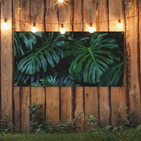 Tuinposter 160x80 cm - Tuindecoratie Jungle - Bladeren - Design - Poster voor in de tuin - Buiten decoratie - Schutting tuinschilderij - Tuindoek muurdecoratie - Wanddecoratie balkondoek