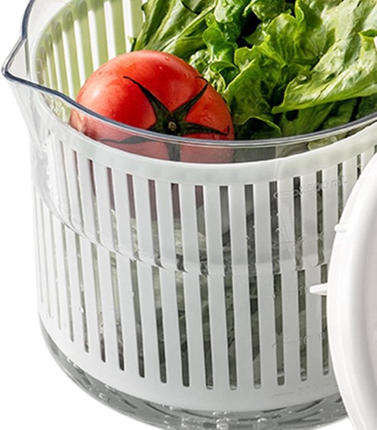 Fruitcentrifuge Kom - Groente Wasser - Salade Bereiden - Handmatig Afdruiprek - 23.5 x 19.5 cm - Wit — afbeelding 5
