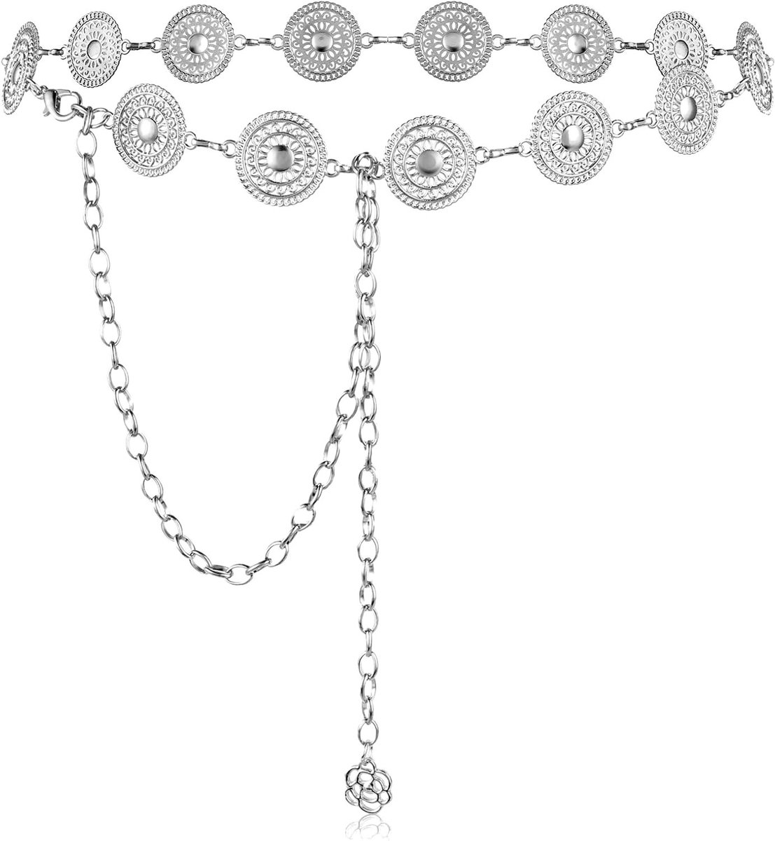 Verstelbare Boho Tailleketting met Metalen Schakel en Concho, Perfect voor Jurken en Jeans voor Cowgirls