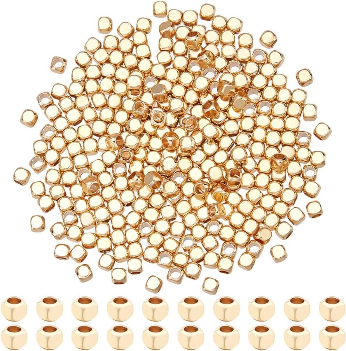 300 Stuks Echte 18K Gouden Geplateerde Kralen, 2.5mm Vierkante Gladde Spacer Kralen voor Armband, Ketting en Oorbellen, 1.6mm Gat voor Sieraden Maken