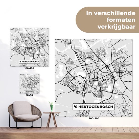 Tissu de jardin Plan de la ville - 's-Hertogenbosch - Grijs - Wit - 100x100 cm - Carte